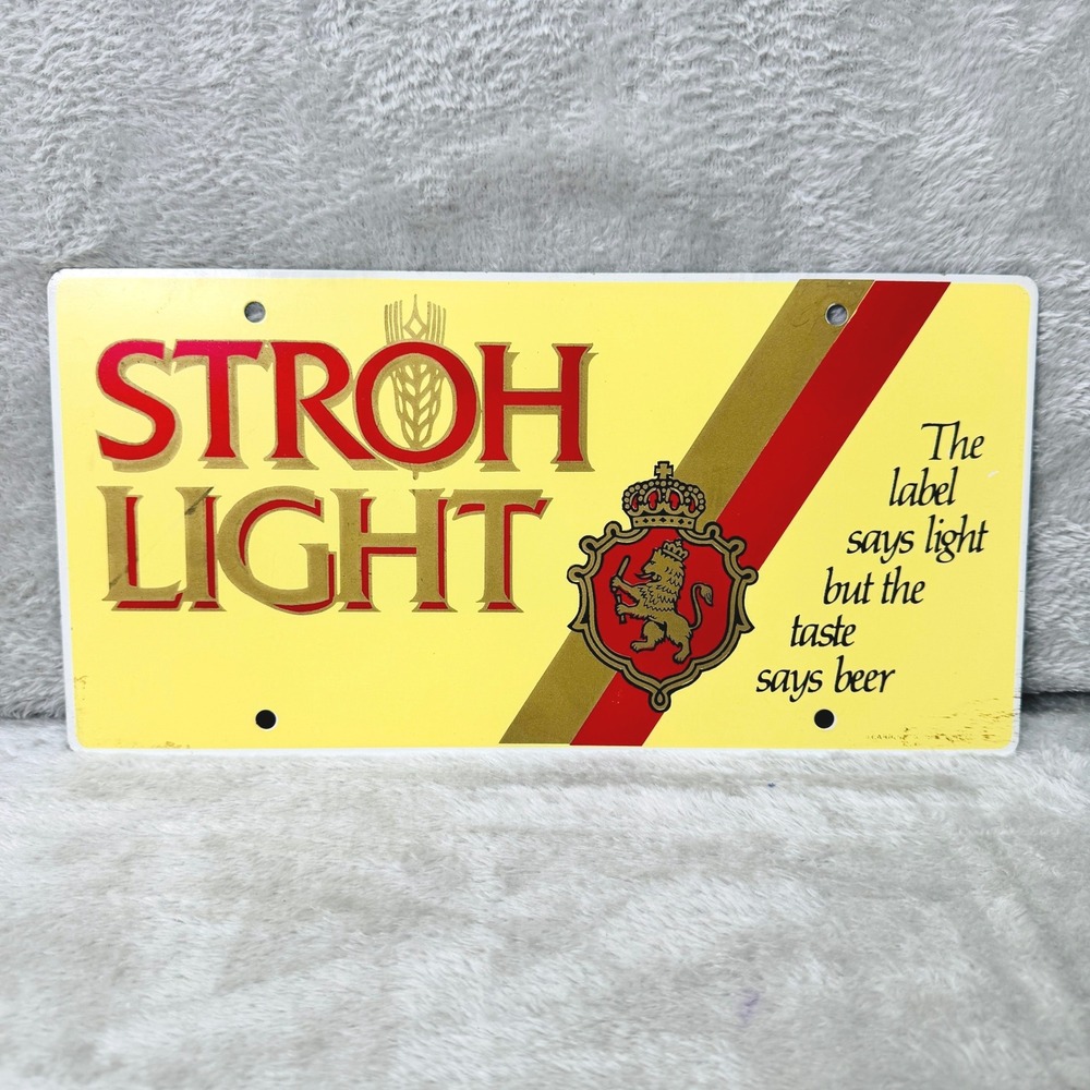 Vintage‎ Stroh Light Beer Metal Sign License Plate Style Man Cave Bar Decor